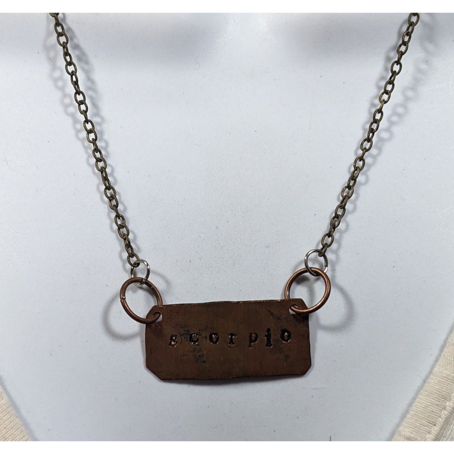 Handmade Rustic Hammered Copper Scorpio Pendant Necklace