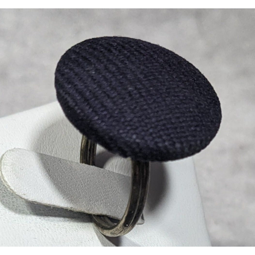 Handmade Upcycled Black Fabric Button Ring Size 6