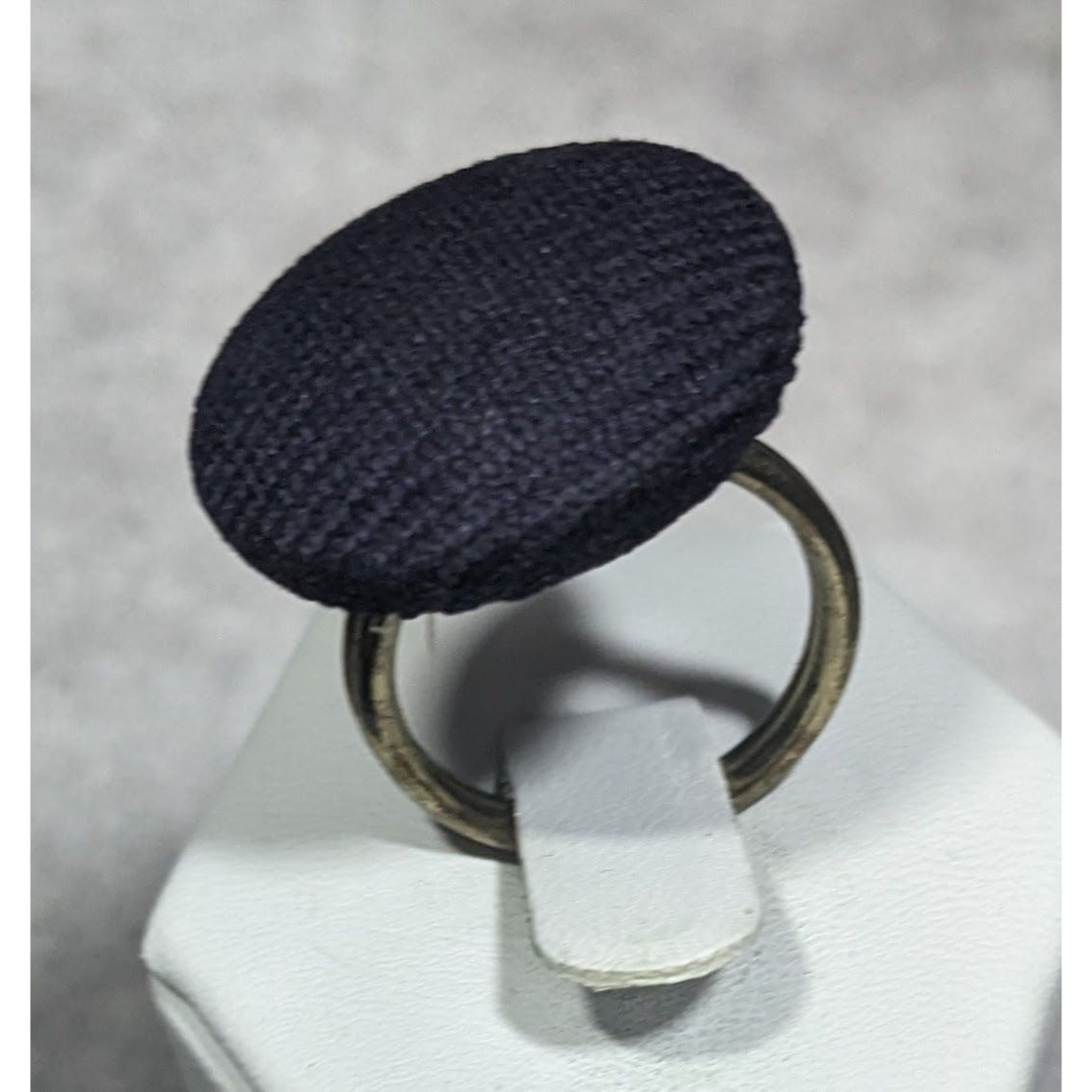 Handmade Upcycled Black Fabric Button Ring Size 6