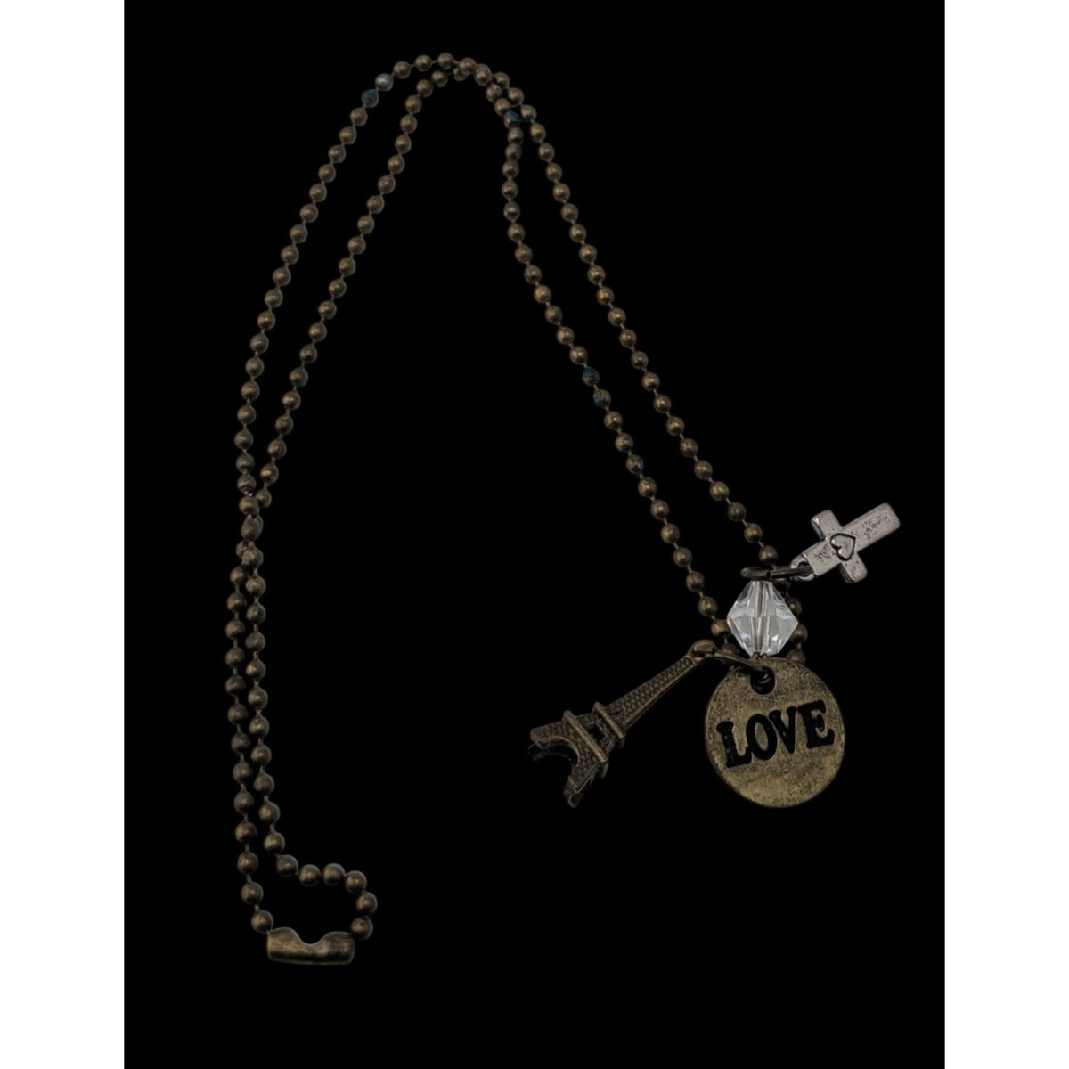 Boho Paris Love Charm Necklace Eiffel Tower Cross Crystal Ball Chain
