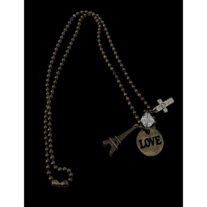 Boho Paris Love Charm Necklace Eiffel Tower Cross Crystal Ball Chain