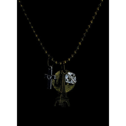 Boho Paris Love Charm Necklace Eiffel Tower Cross Crystal Ball Chain