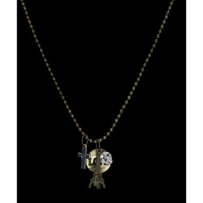 Boho Paris Love Charm Necklace Eiffel Tower Cross Crystal Ball Chain