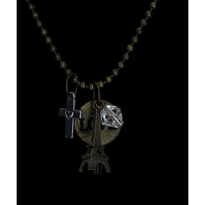 Boho Paris Love Charm Necklace Eiffel Tower Cross Crystal Ball Chain