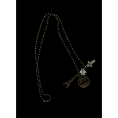 Boho Paris Love Charm Necklace Eiffel Tower Cross Crystal Ball Chain