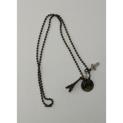 Boho Paris Love Charm Necklace Eiffel Tower Cross Crystal Ball Chain