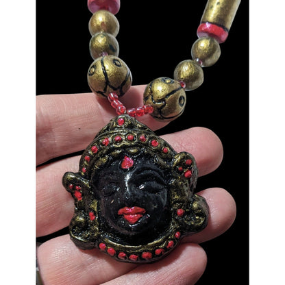 Vintage Black And Gold Deity Pendant Necklace