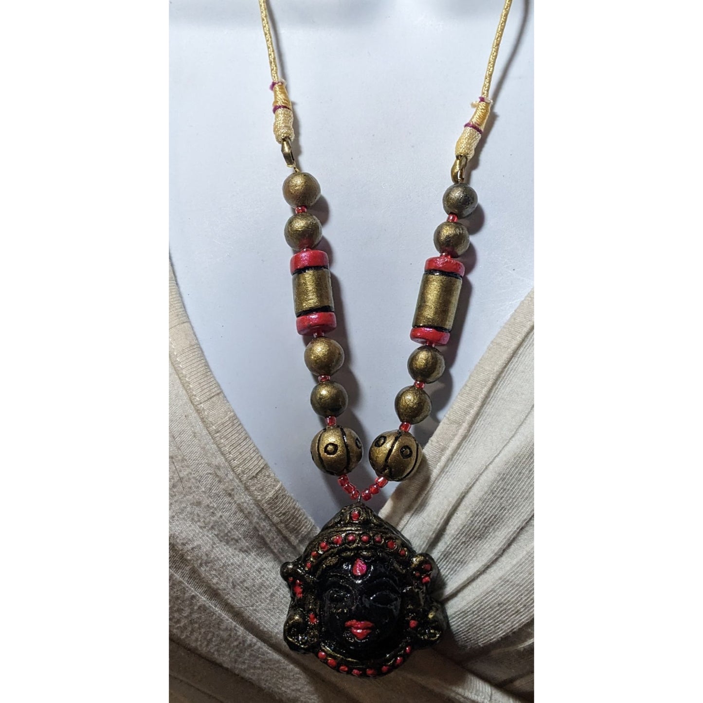 Vintage Black And Gold Deity Pendant Necklace