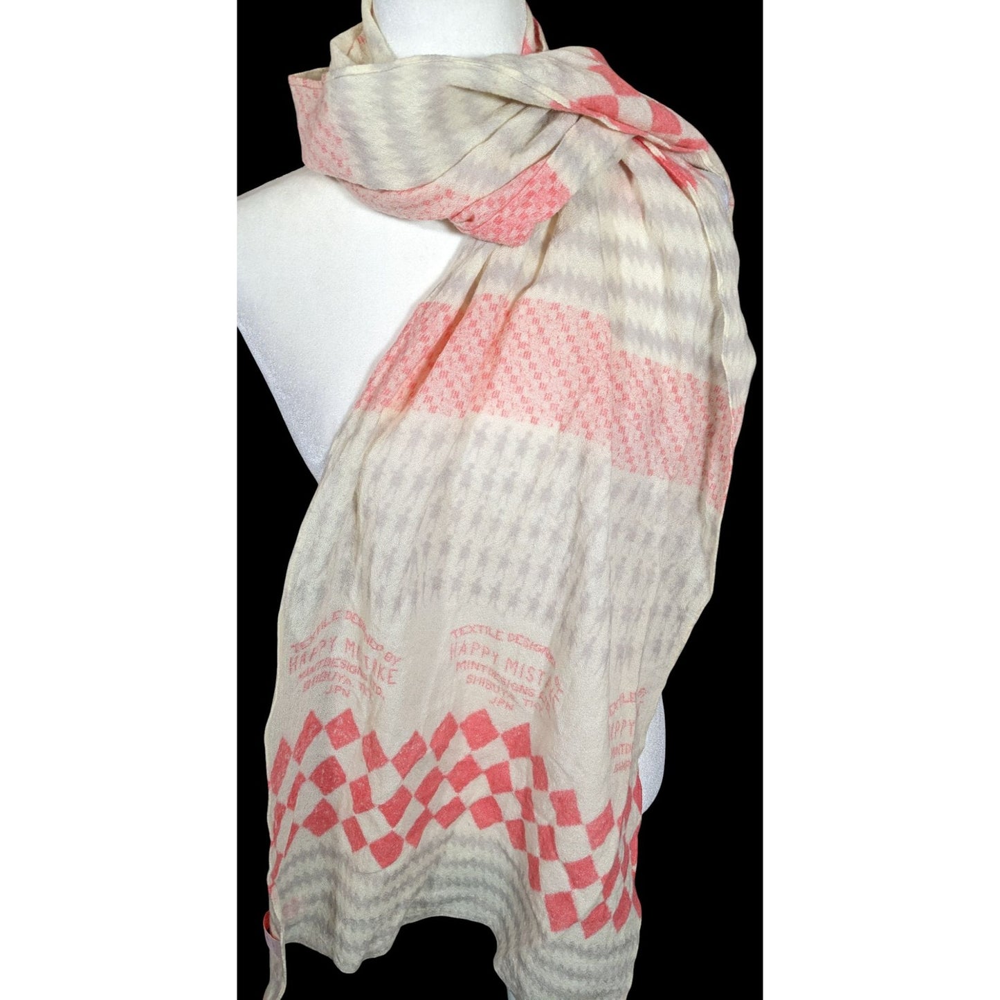 Mint Designs Happy Mistake Cream And Pink Scarf Made In Japan