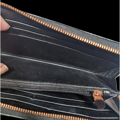 Folli Follie Black Leather Zip Wallet With Rose Gold Tone Accents