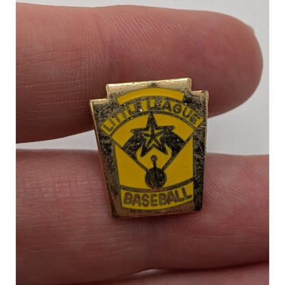 Vintage Little League Baseball Lapel Pin Yellow & Gold Enamel Shield Shaped