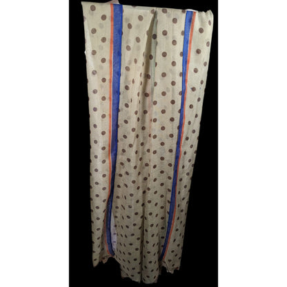 Vintage 70s Taupe Scarf With Brown Polka Dots And Rainbow Stripes