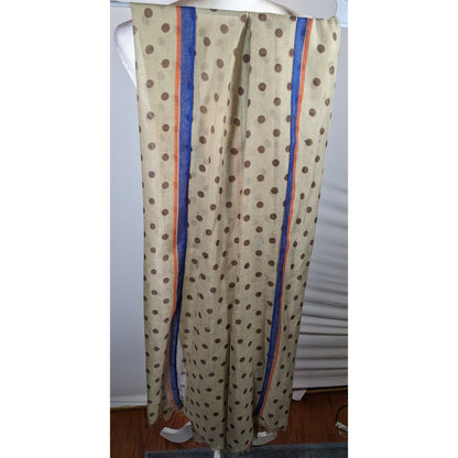 Vintage 70s Taupe Scarf With Brown Polka Dots And Rainbow Stripes