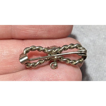 Vintage Silver Tone Twisted Texture Rhinestone Bow Brooch