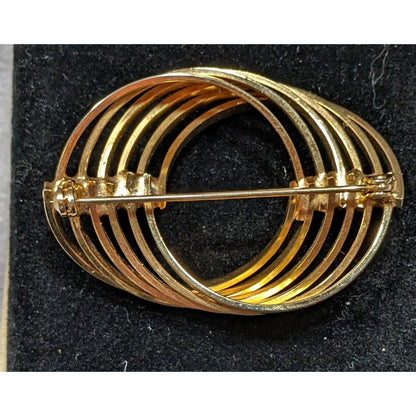 Vintage Interlocking Rig Gold Tone Brooch