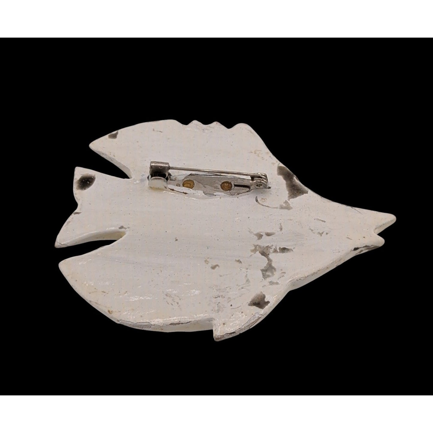 Vintage Wooden Fish Brooch Black And White Painted