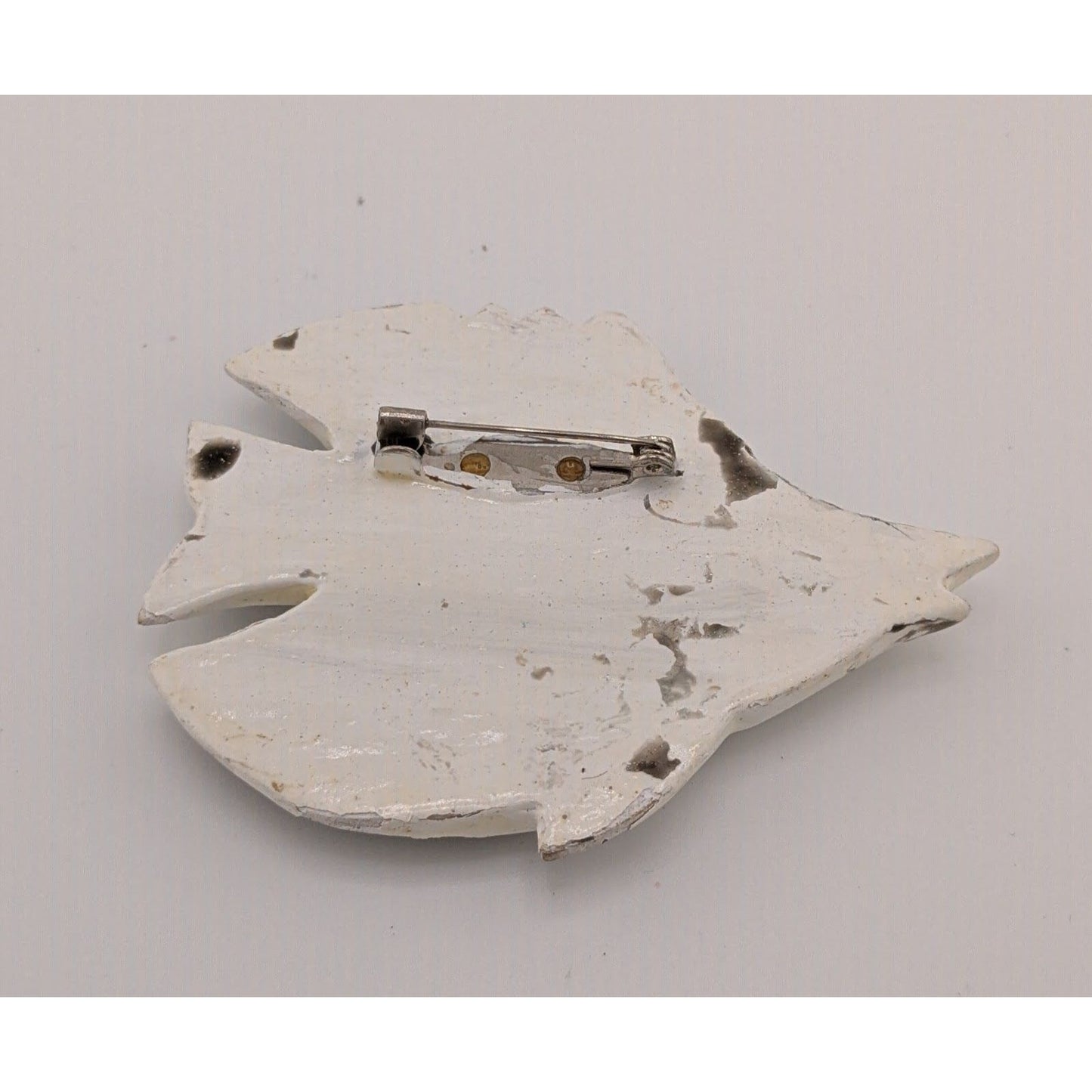 Vintage Wooden Fish Brooch Black And White Painted