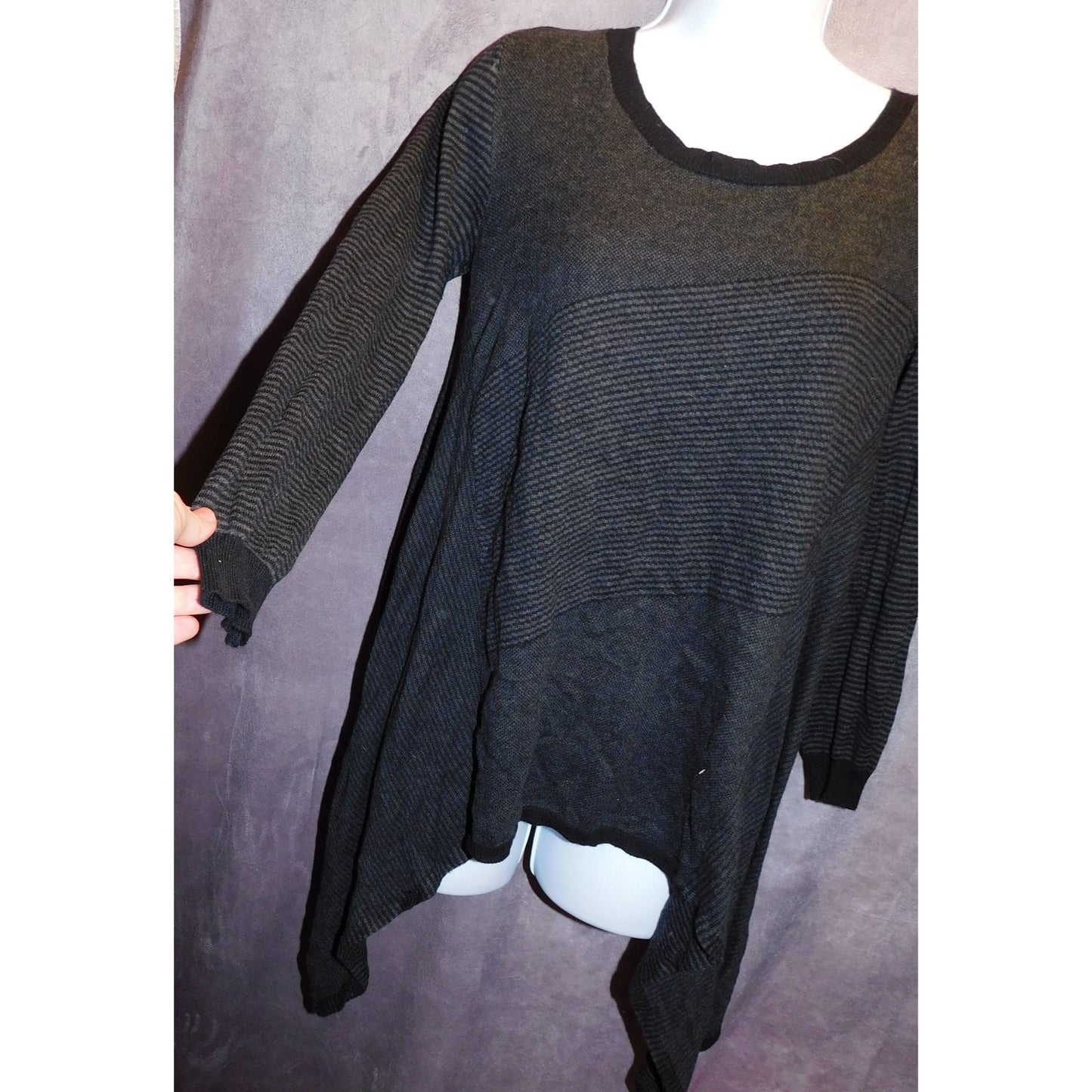 Max Studio Gothic Striped Asymmetrical Hem Sweater