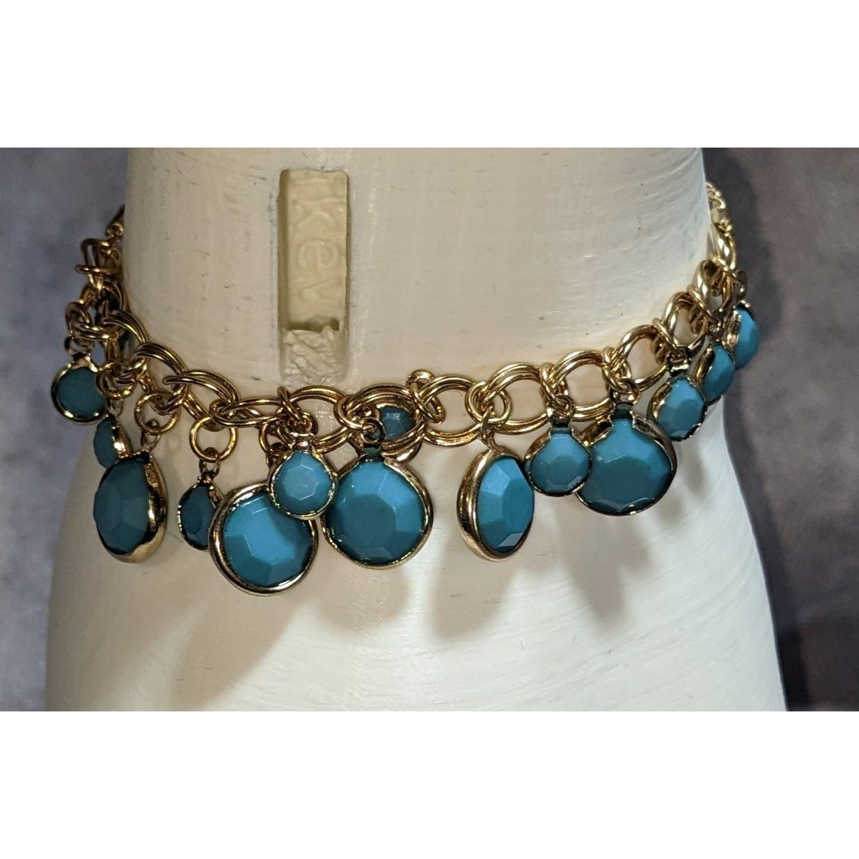 Boho Coastal NWT Charming Charlie Gold Tone Turquoise Charm Adjustable Bracelet