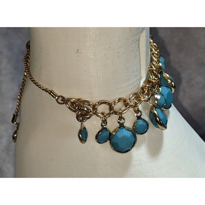Boho Coastal NWT Charming Charlie Gold Tone Turquoise Charm Adjustable Bracelet