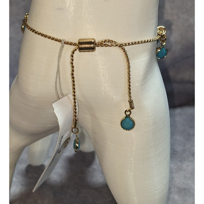 Boho Coastal NWT Charming Charlie Gold Tone Turquoise Charm Adjustable Bracelet