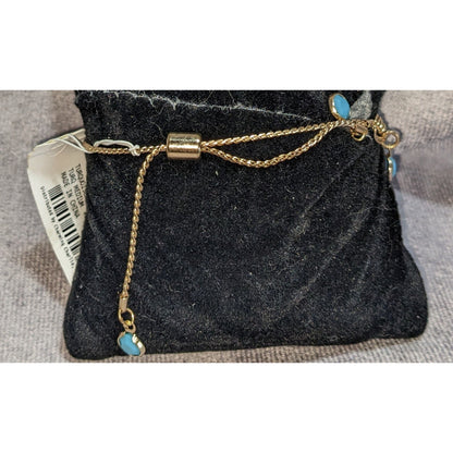 Boho Coastal NWT Charming Charlie Gold Tone Turquoise Charm Adjustable Bracelet