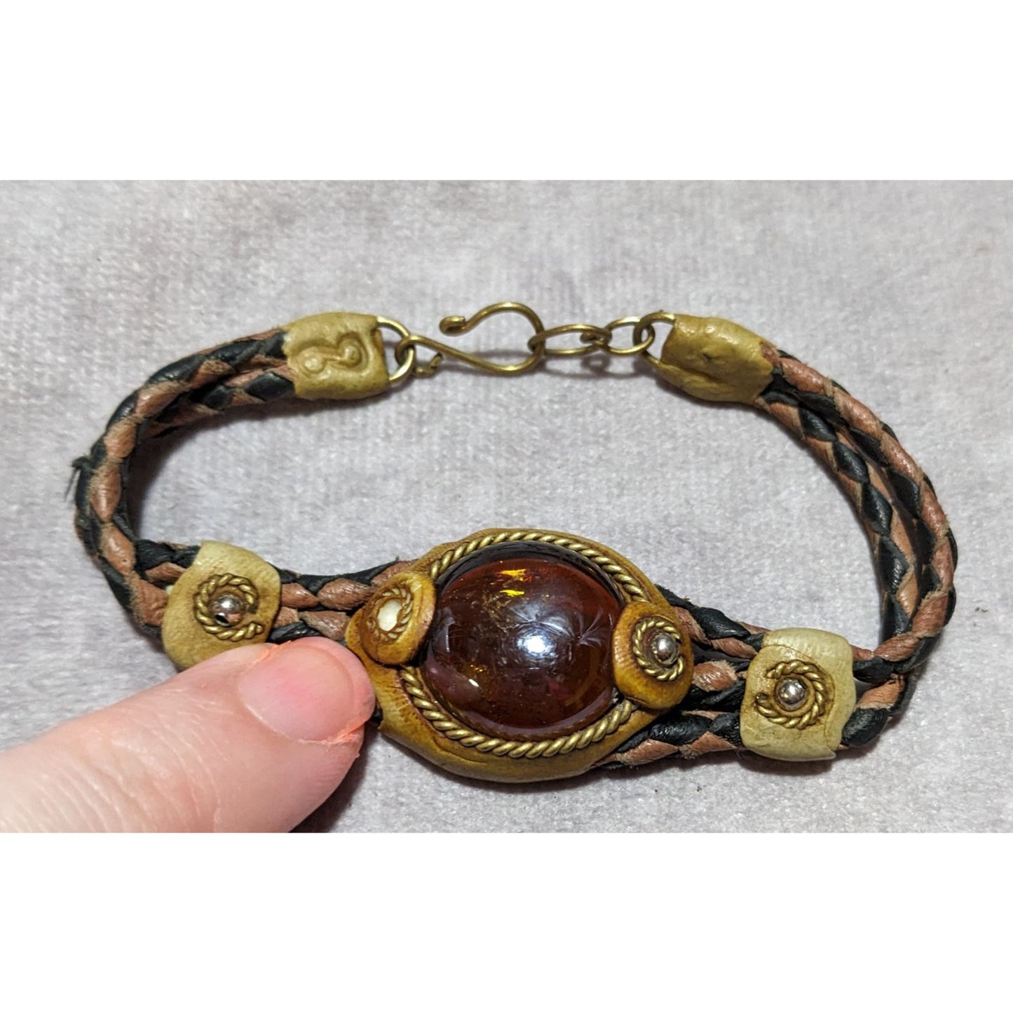 Steampunk Braided Leather Glass Bracelet