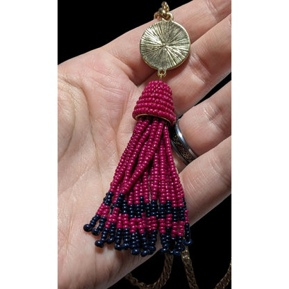 Talbots Pink And Blue Beaded Tassel Necklace