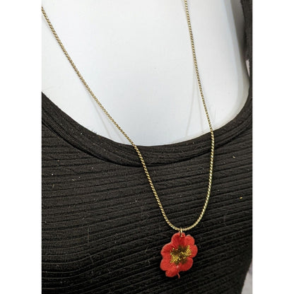 Red Minimalist Embroidered Flower Necklace