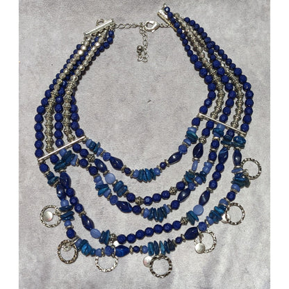 Silver And Blue Bohemian Bib Necklace