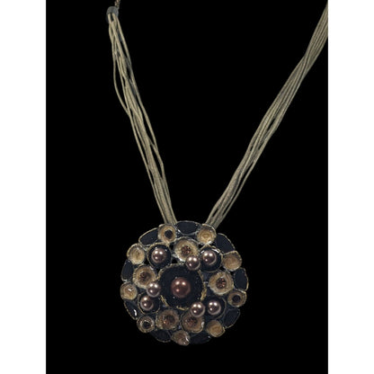 Abstract Floral Pearl Rhinestone And Enamel Pendant Necklace