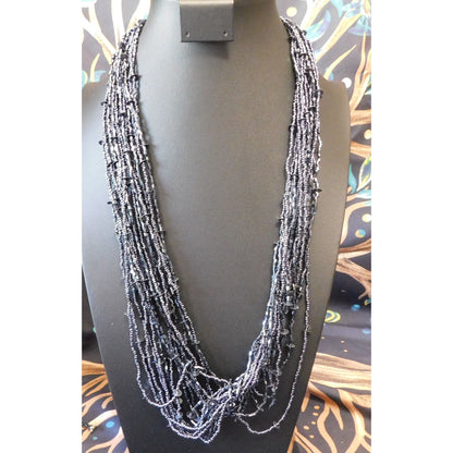 Shimmery Black Multilayer Glass Beaded Necklace