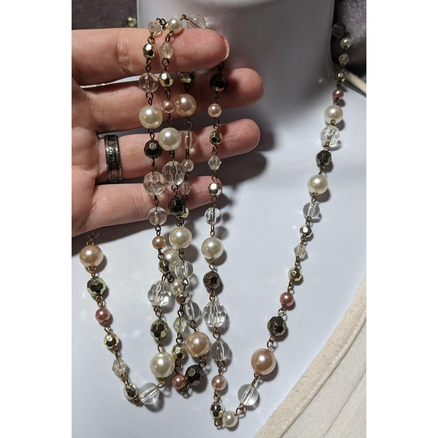 Glam Metallic Beaded Opera Length Necklace