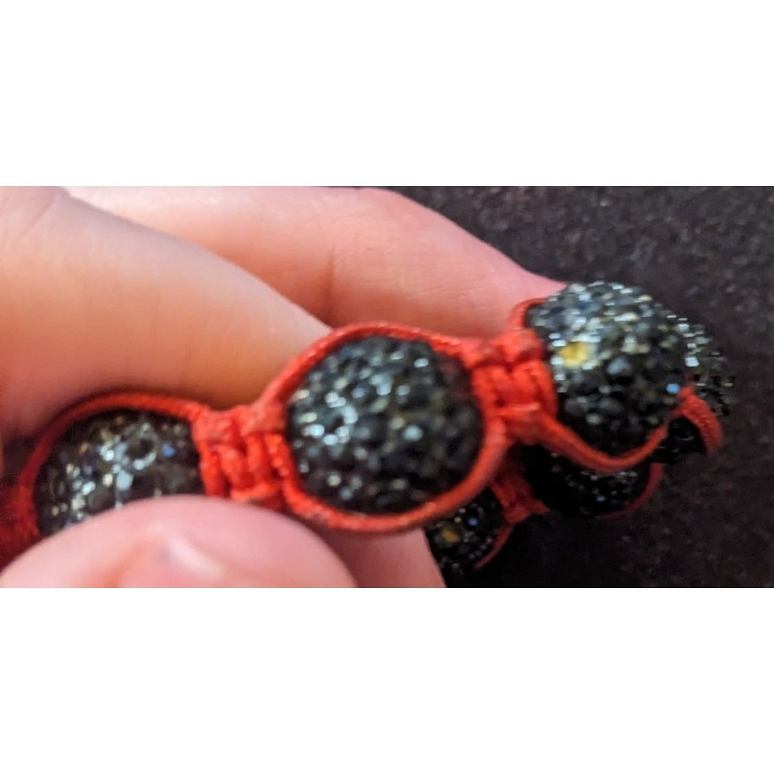 Black Rhinestone Beaded Red Macrame Bracelet