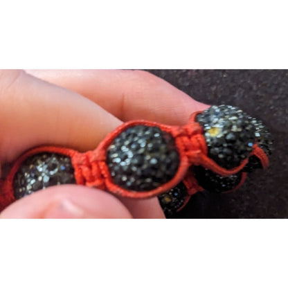 Black Rhinestone Beaded Red Macrame Bracelet