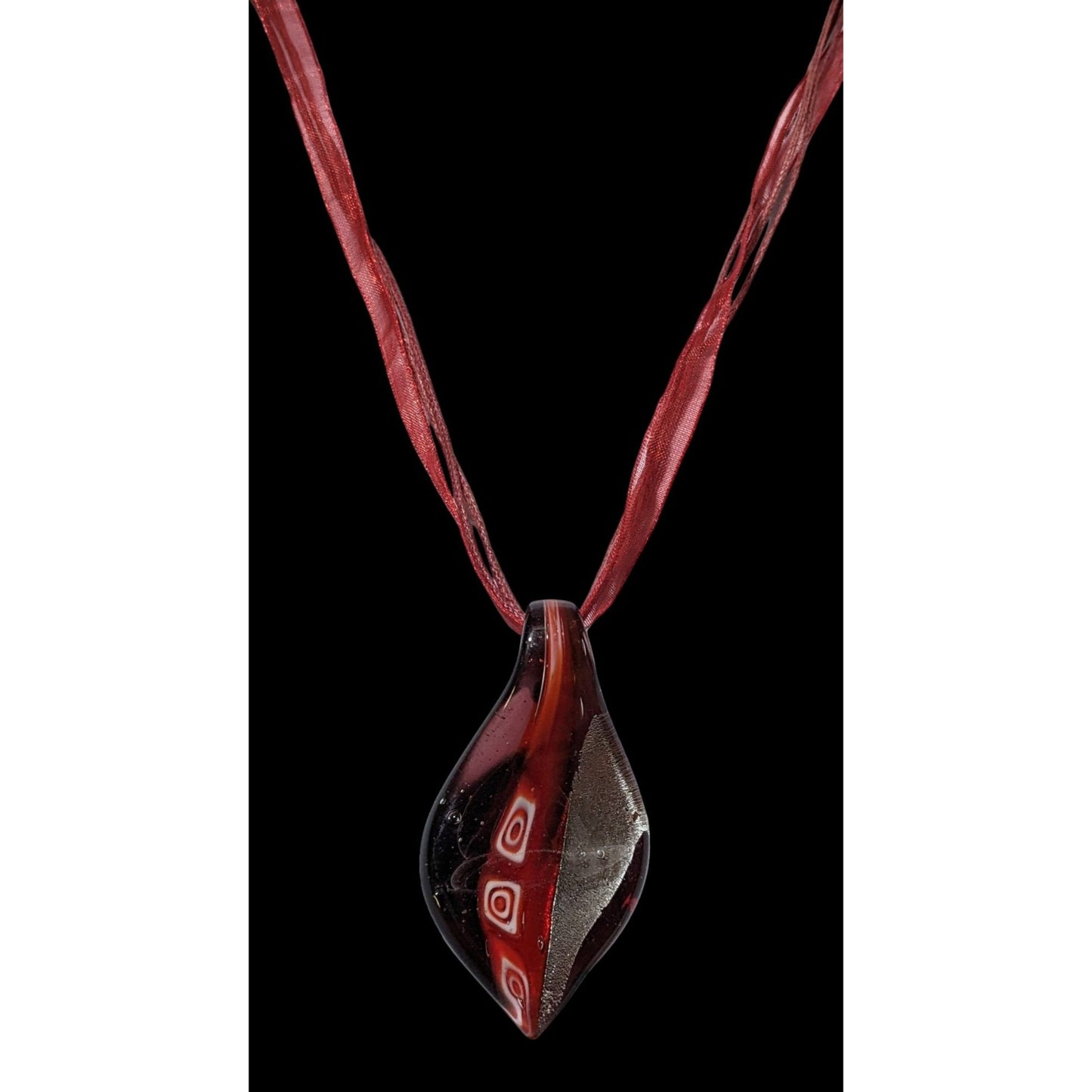 Red And Black Glass Leaf Pendant Necklace