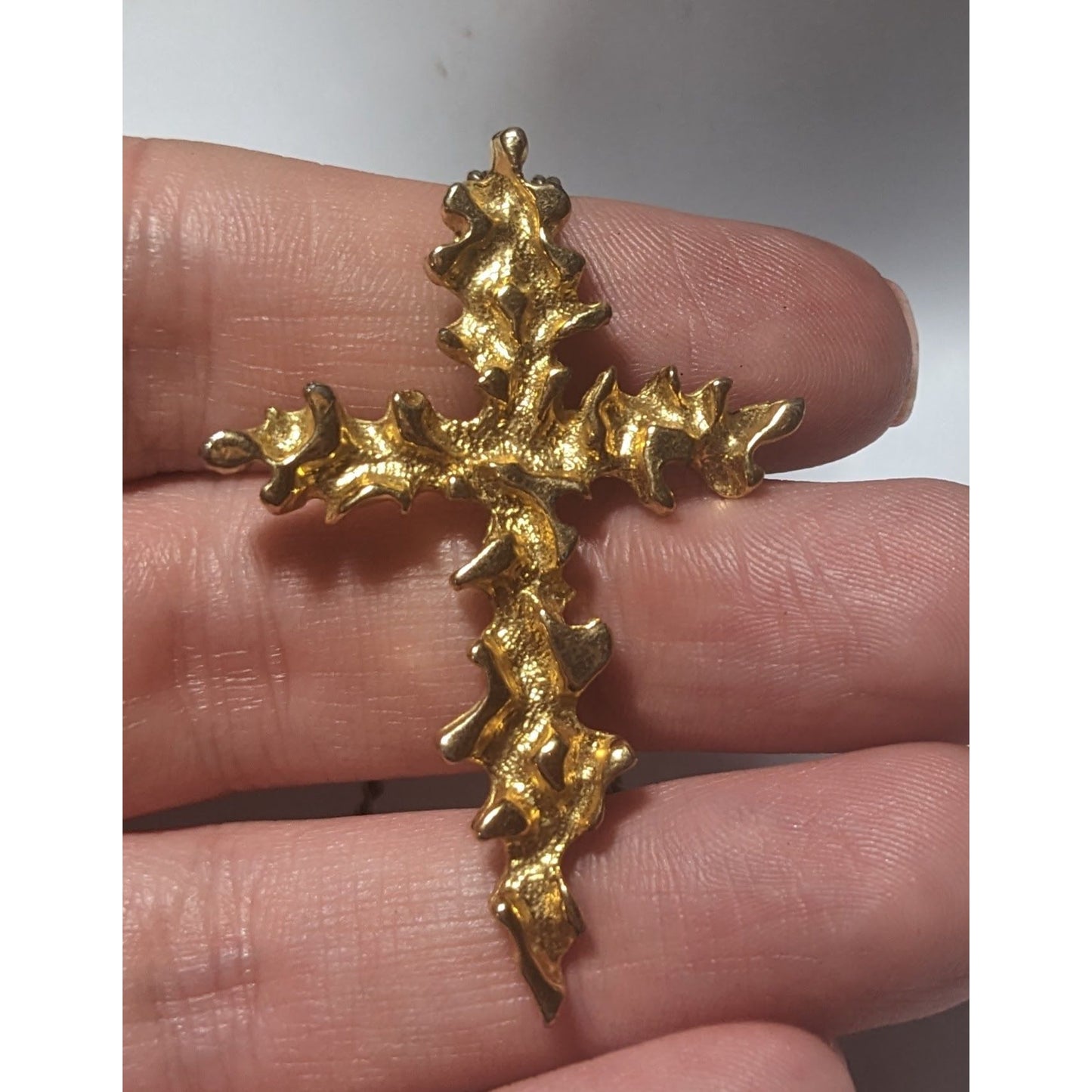 Abstract Gold Flame Cross Pendant Necklace