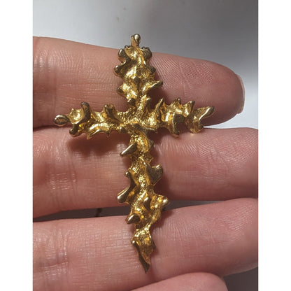 Abstract Gold Flame Cross Pendant Necklace