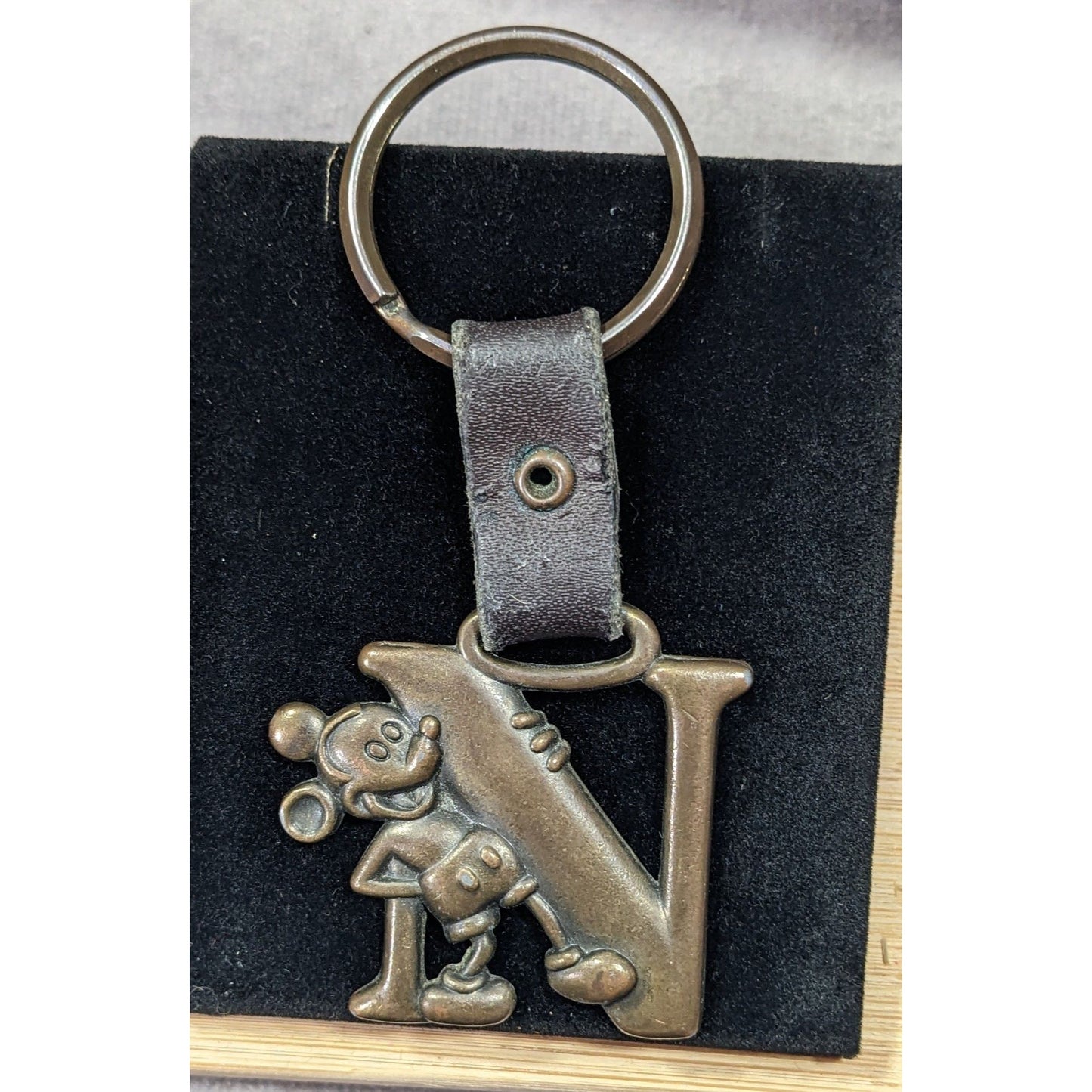Rustic Disney Mickey Letter N Initial Keychain