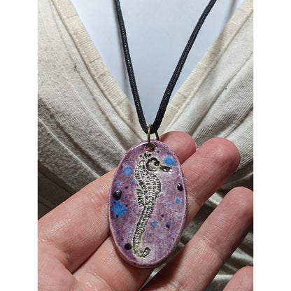 Handmade Purple Ceramic Seahorse Necklace