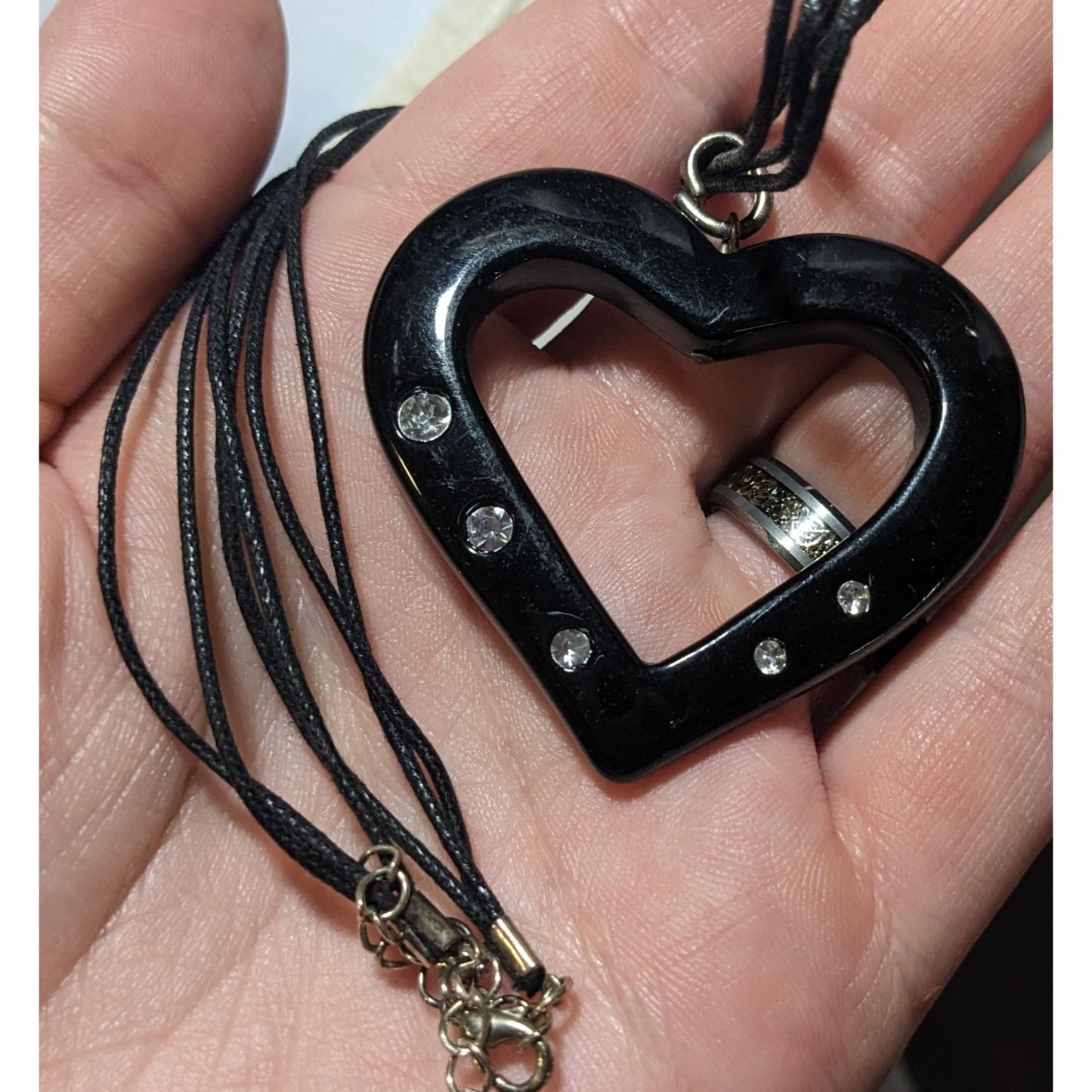 Glam Goth Open Heart Black Pendant Necklace