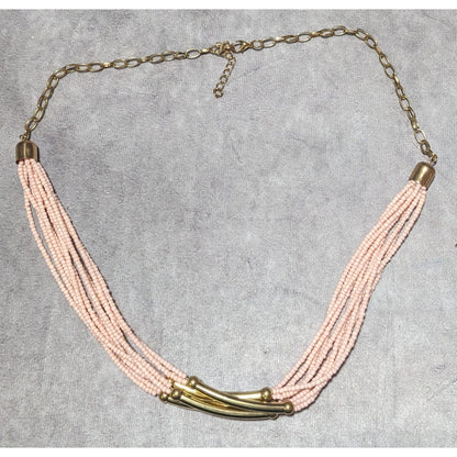 Pink And Gold Retro Multilayer Beaded Necklace