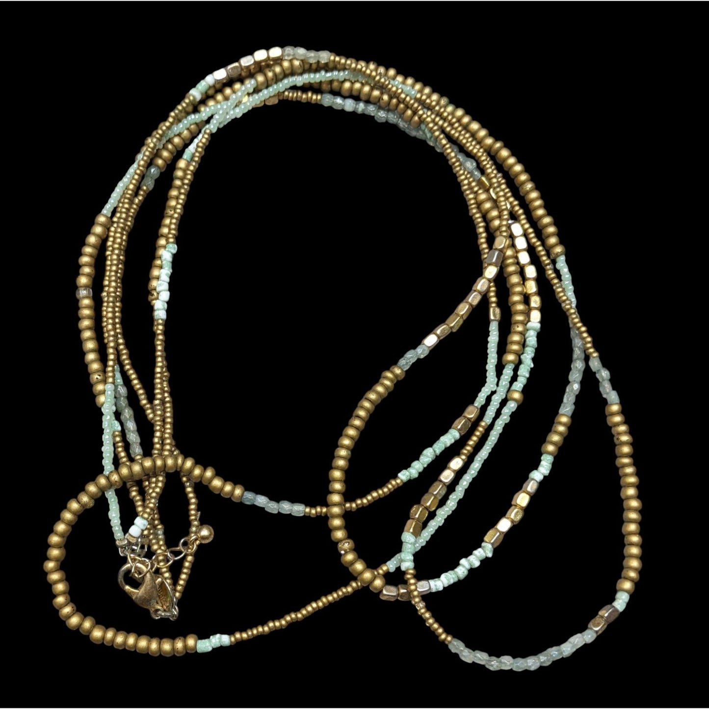 Express Blue And Gold Tone Beaded Glass Necklace