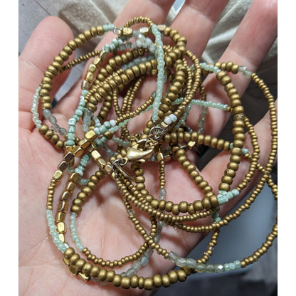 Express Blue And Gold Tone Beaded Glass Necklace