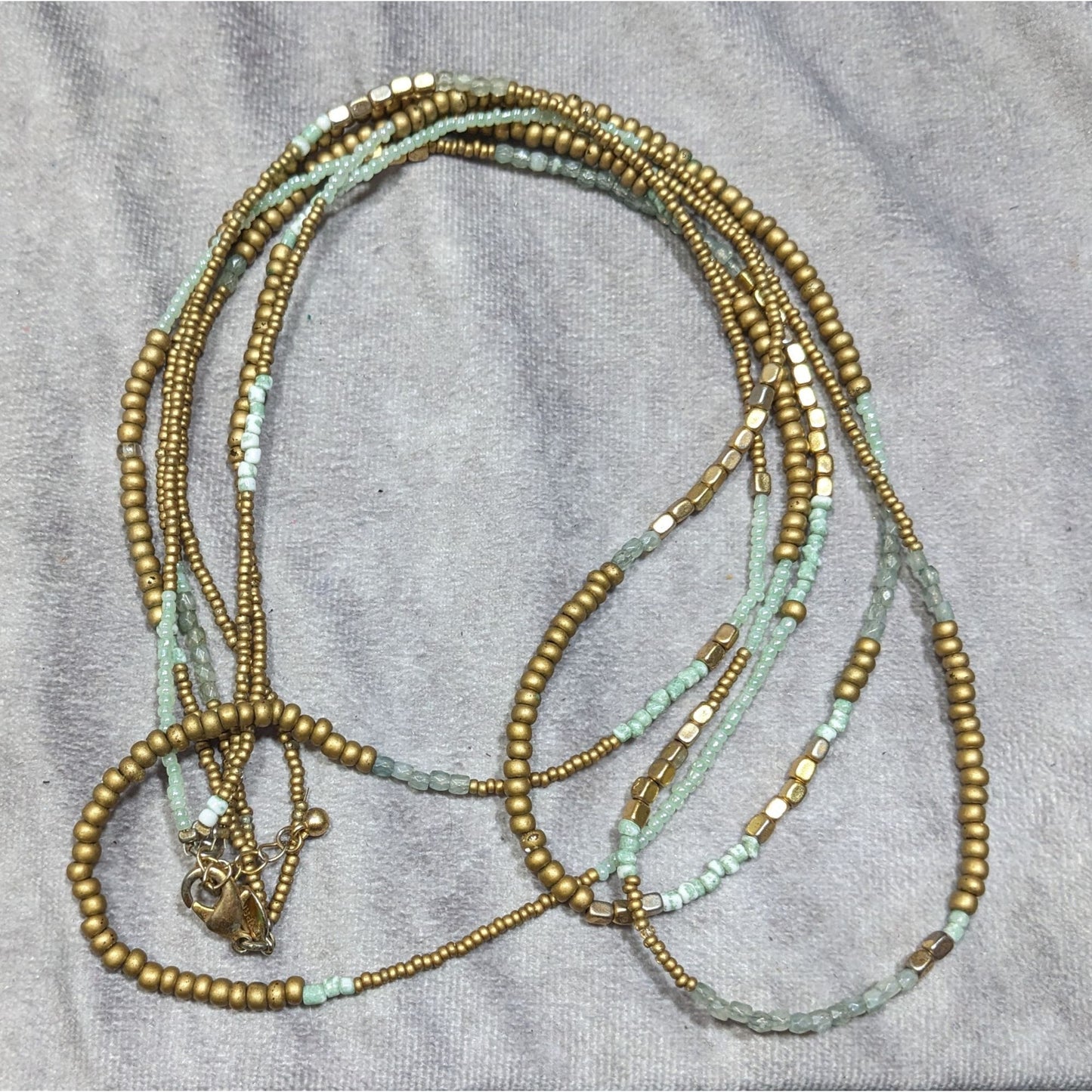 Express Blue And Gold Tone Beaded Glass Necklace