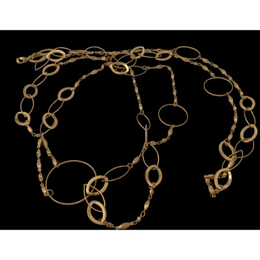 Abstract Glam Gold Tone Opera Chain Necklace With Assorted Links