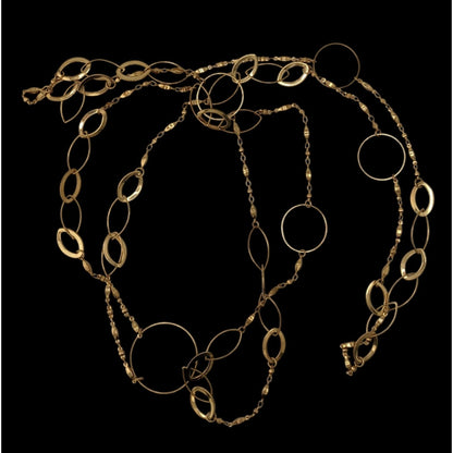 Abstract Glam Gold Tone Opera Chain Necklace With Assorted Links