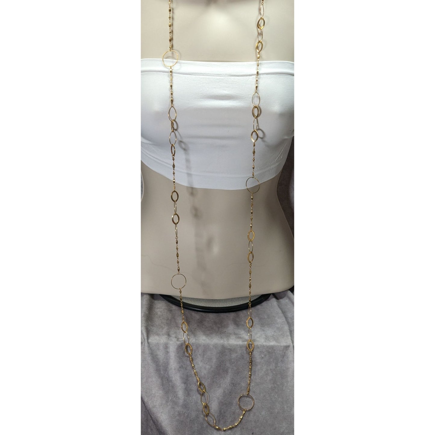 Abstract Glam Gold Tone Opera Chain Necklace With Assorted Links