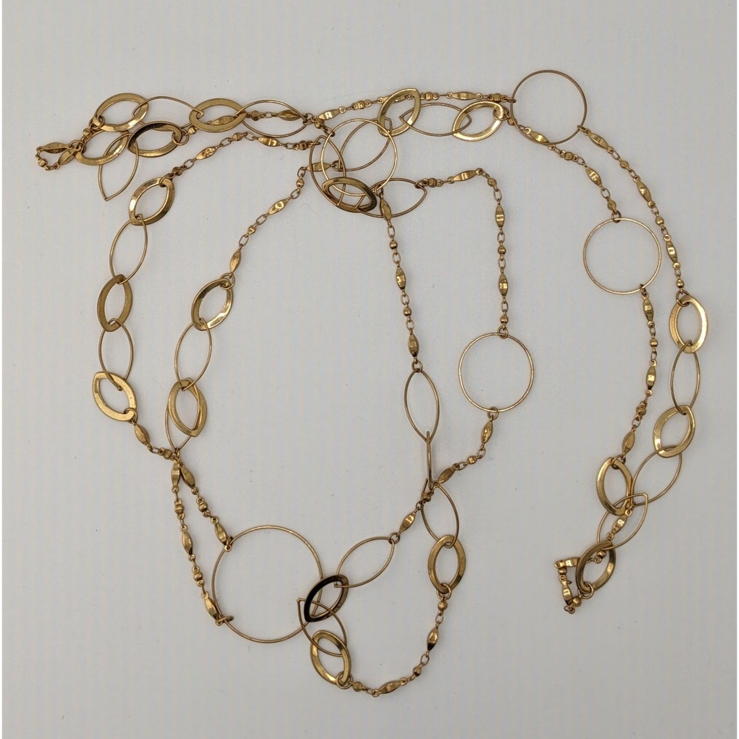 Abstract Glam Gold Tone Opera Chain Necklace With Assorted Links