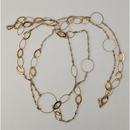 Abstract Glam Gold Tone Opera Chain Necklace With Assorted Links
